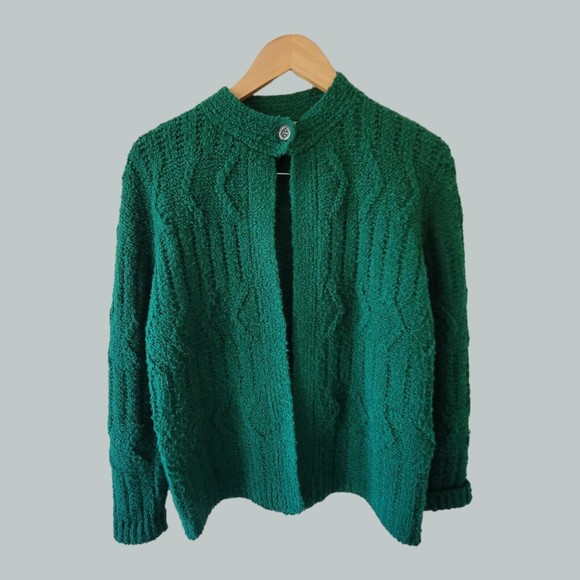Objectives Vintage Green Shaw Cardigan Sweater‎ LARGE - Picture 1 of 7